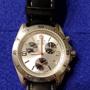 Wenger Silver Dial Chronograph Watch with Black Subdials